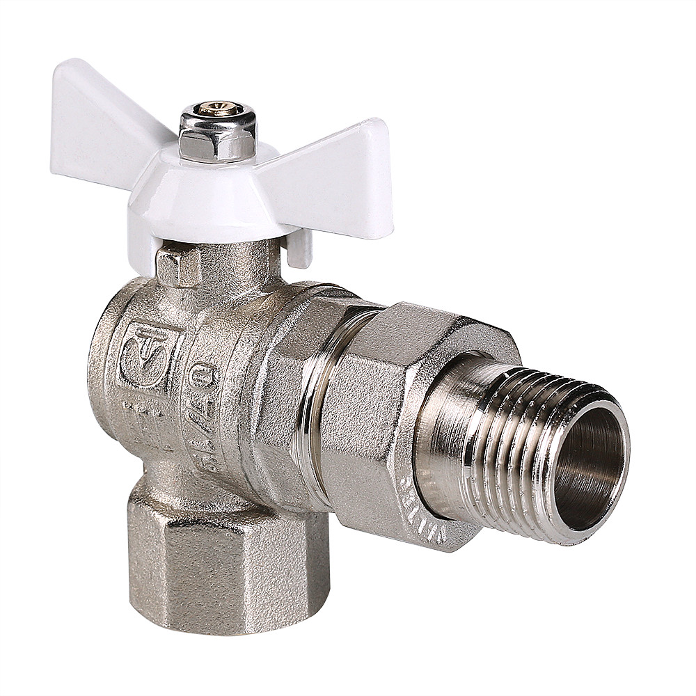 Кран шаровой VALTEC BASE угловой с полусгоном и белой ручкой VT.228.NW.05