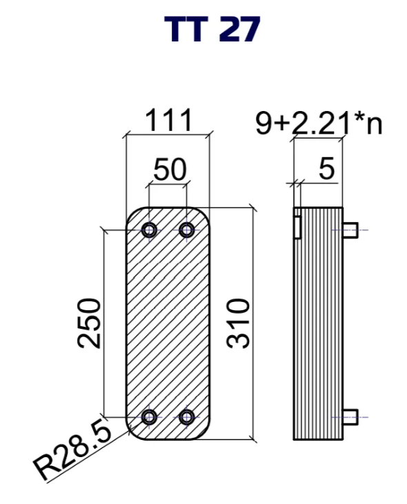 Пластинчатый теплообменник ТТ27SS-30H-2.5