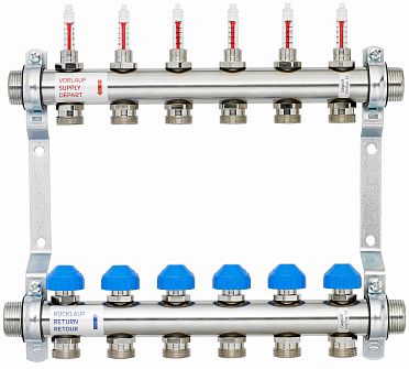 Коллектор Watts HKV 2013A-VA 1"х3/4" 6 вых., c термостат. клапанами, с расходомерами, сталь нерж.