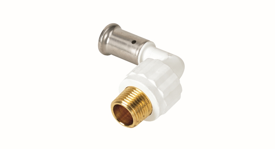 Угольник HENCO 90 градусов НР ПВДФ пресс белый 20x1/2" 5PKW-2004