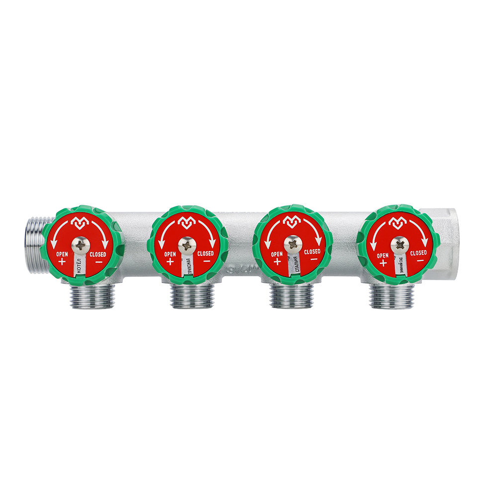 Коллектор регулирующий Varmega 3/4" на 4 выхода 3/4" ЕК хром (1 шт/ 24 шт)