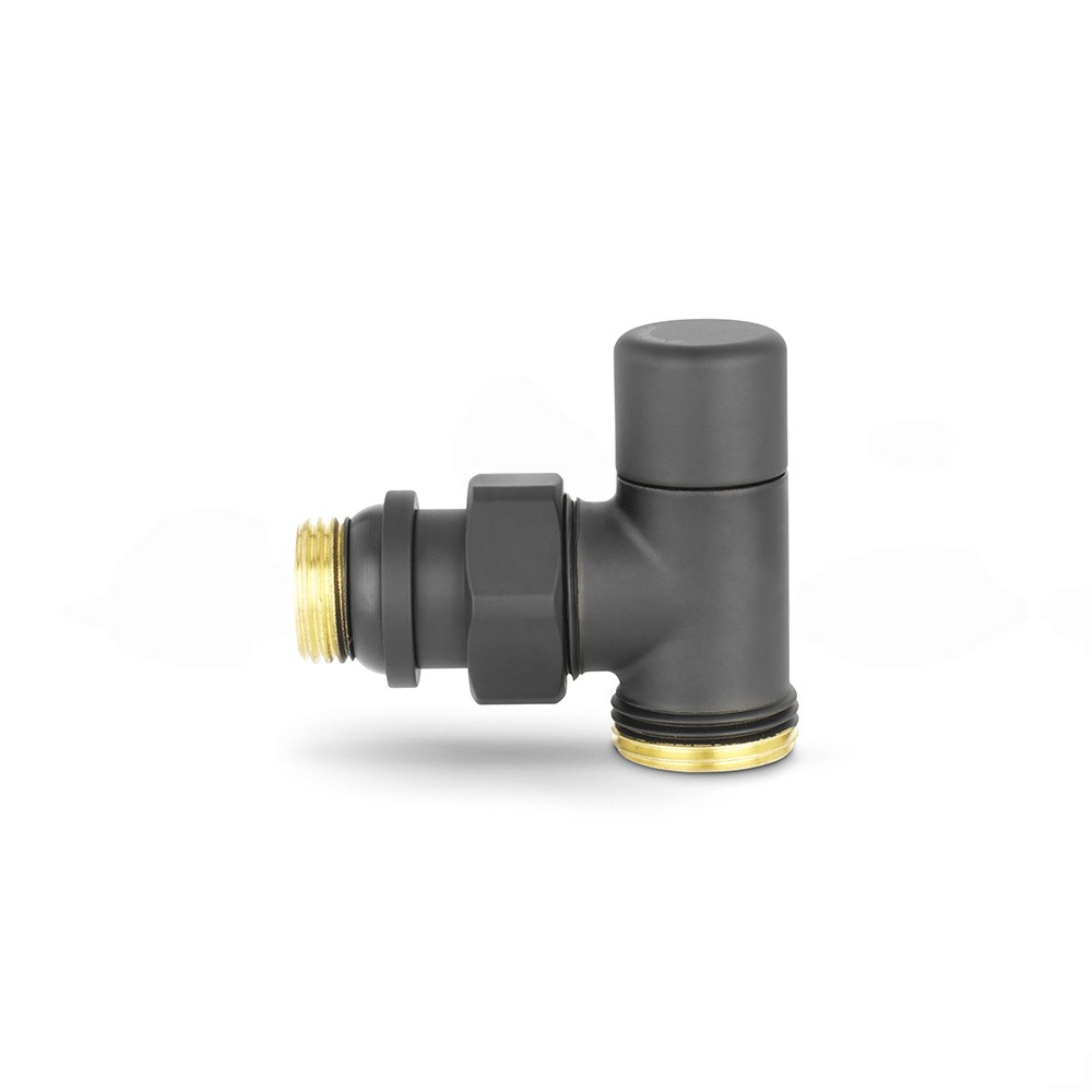 Запорный радиаторный клапан Varmega, 1/2" x 3/4"EK, угловой, черный