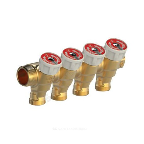 Коллектор латунный с запорными клапанами 3/4" м/р 4в 1/2" н/р 35мм Giacomini