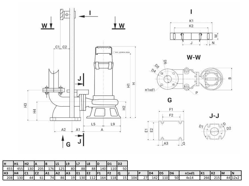 Канализационный насос Wellmix 50GNWQ 10-10-0.75-1 NE (750Вт, 1х220В, кабель 8м) с режущим механизмом