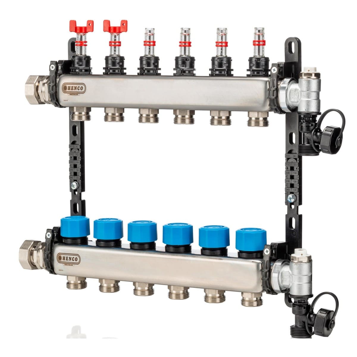 Коллектор Henco UFH-MDSS 1"х3/4" 3 вых., c термостат. клапанами, с расходомерами, сталь нерж.