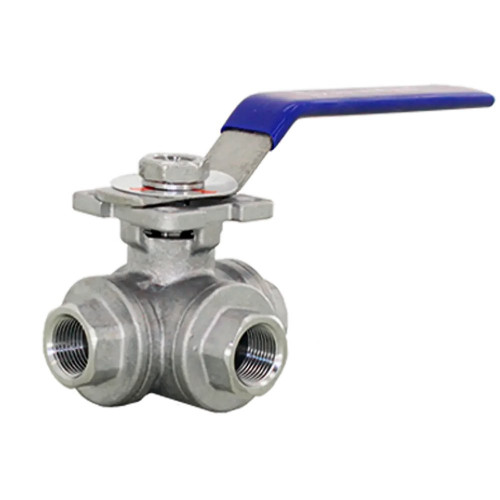 Кран шаровой трехходовой Newkey (T-тип) нержавеющий, AISI304 DN10 (3/8")  (CF8)  PN40