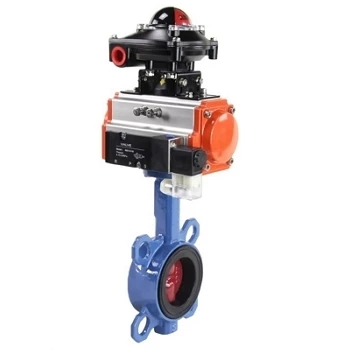 Затвор дисковый поворотный DN.ru WBV1413E-2W-Fb-H Ду100 Ру16, корпус - чугун GGG50, диск - чугун GGG40, уплотнение - EPDM, с пневмоприводом DN.ru PA-SA-130, пневмораспределителем 4M310-08 220В и БКВ APL-510N EX