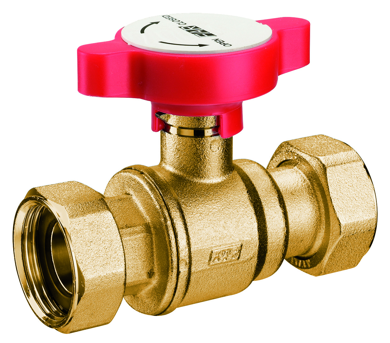Кран шаровой FAR 3/4"х3/4" латунный с 2 накид.гайками красная ручка