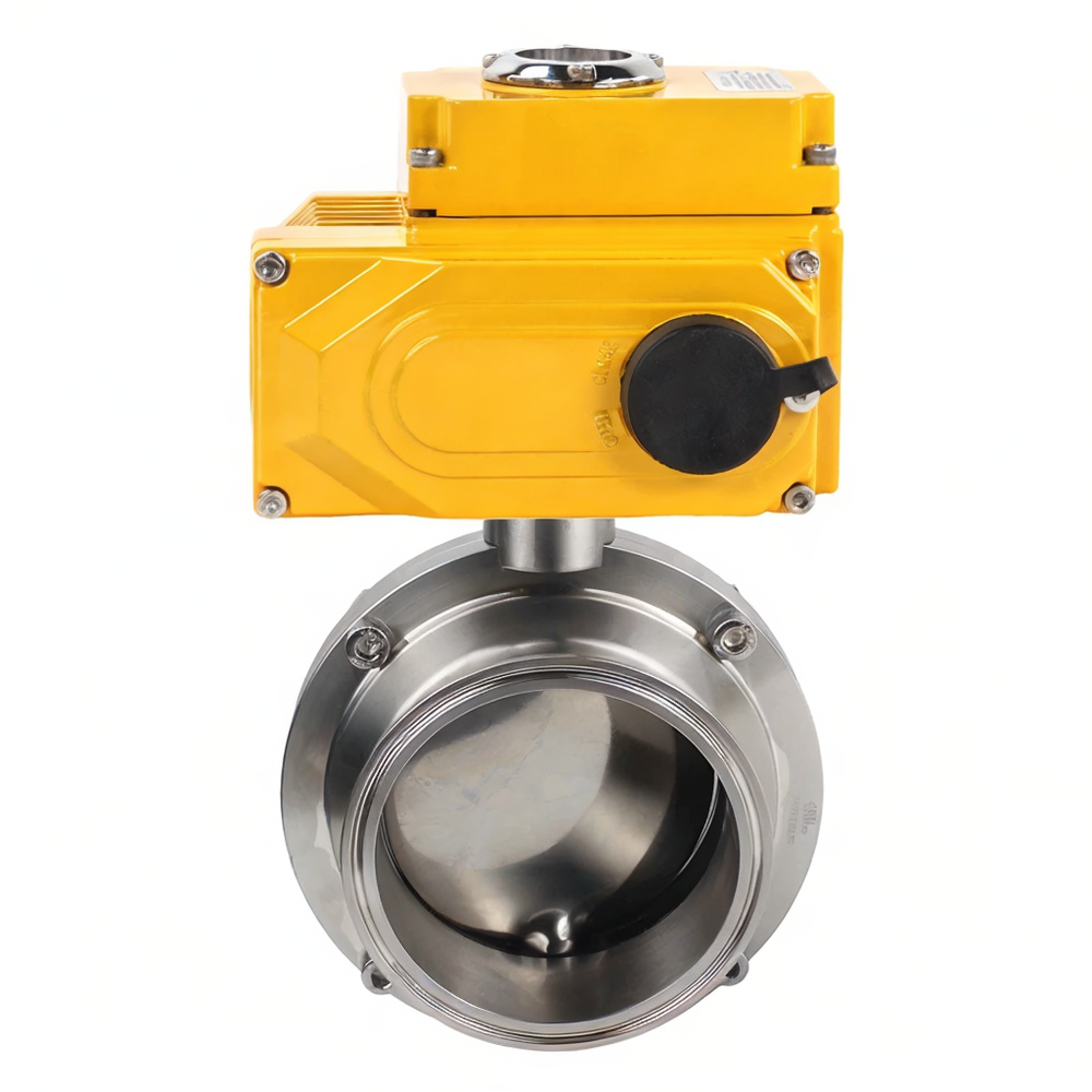 Затвор дисковый поворотный кламповый DN.ru WBV3131E-2W-C-H Ду20 Ру10 корпус - пищевая нержавеющая сталь 304, уплотнение - EPDM, с электроприводом DN.ru QT-N-005EM-B1-220VAC-У1 (0-10В)