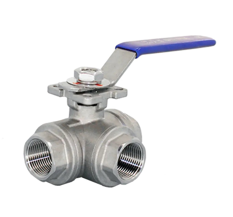 Кран шаровый Newkey трехходовой (L-тип) нержавеющий, AISI316 DN20 (3/4")  (CF8M)  PN64