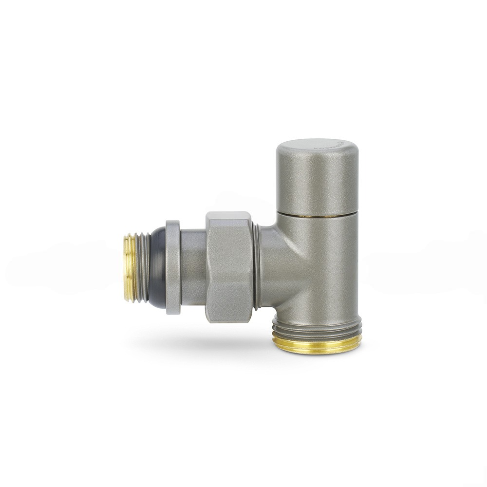 Запорный радиаторный клапан Varmega, 1/2" x 3/4"EK, угловой, серый