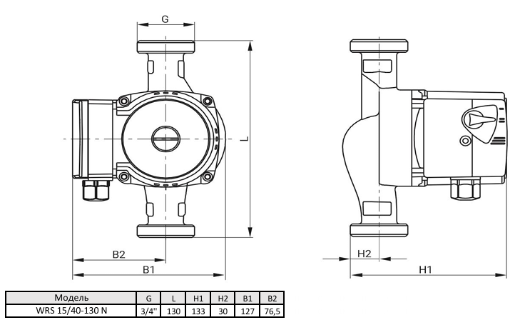 Циркуляционный насос Wellmix WRS 15/40 N (130 мм, корпус -нерж.сталь)