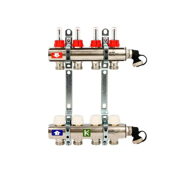 Коллекторная группа Uni-fitt 1" х 13 выходов 3/4" с расходомерами и термостатическими вентилями