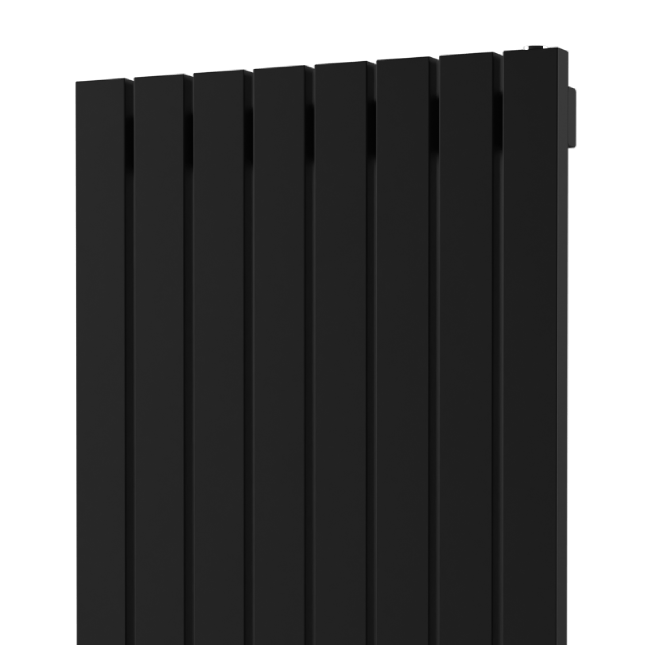 Стальной вертикальный радиатор отопления Warmmet Flat 60V длина 1250 мм секций 6 цвет черный тип подключения: нижнее левое