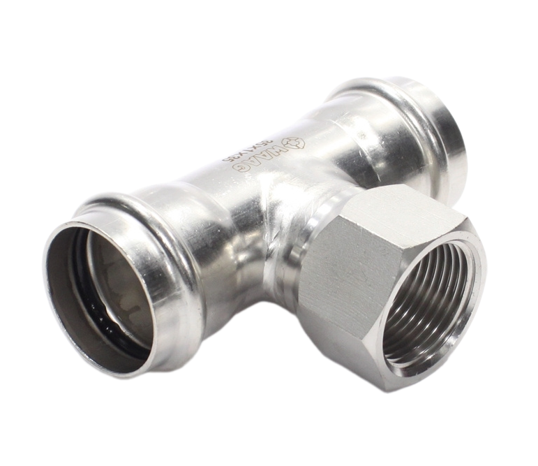 Тройник 35-1"-35, WAAG Heavy Inox, пресс-резьба, вн., сталь нержавеющая