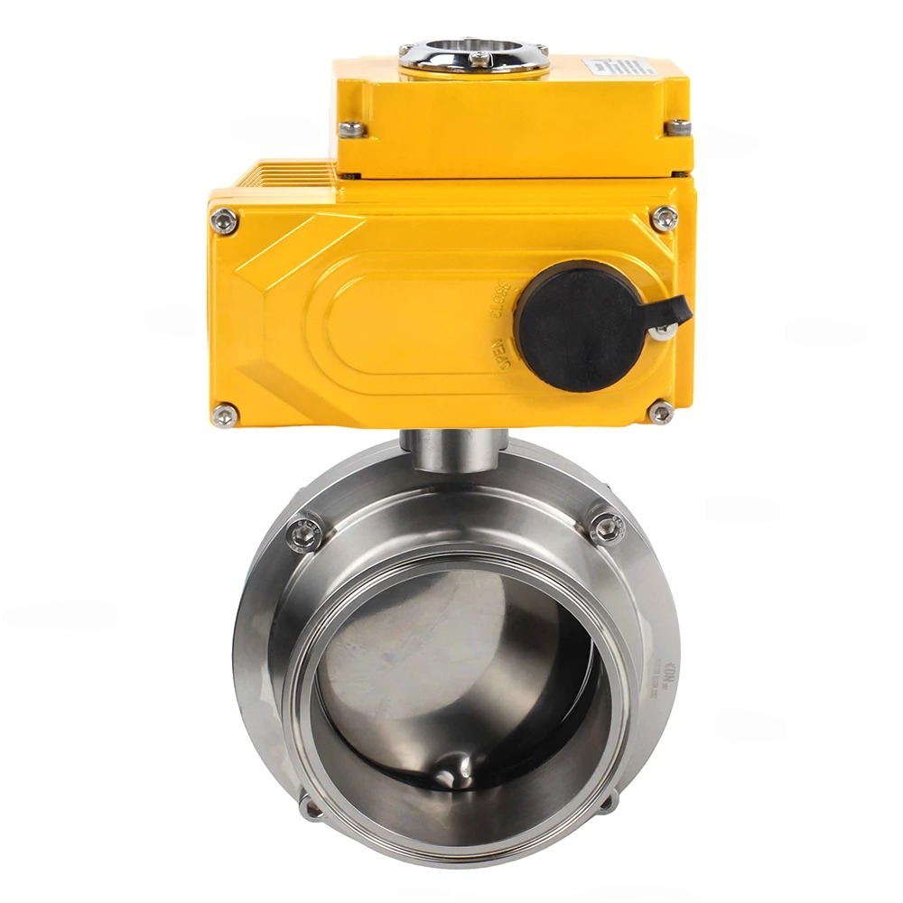 Затвор дисковый поворотный кламповый DN.ru WBV3131E-2W-C-H Ду25 Ру10 корпус - пищевая нержавеющая сталь 304, уплотнение - EPDM, с электроприводом DN.ru QT-N-005EM-A1-220VAC-У1 (4-20мА)