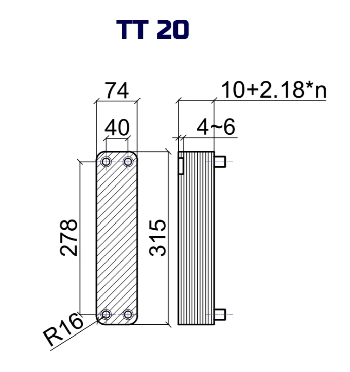 Пластинчатый теплообменник TT ТТ20Z-30Н-4.5