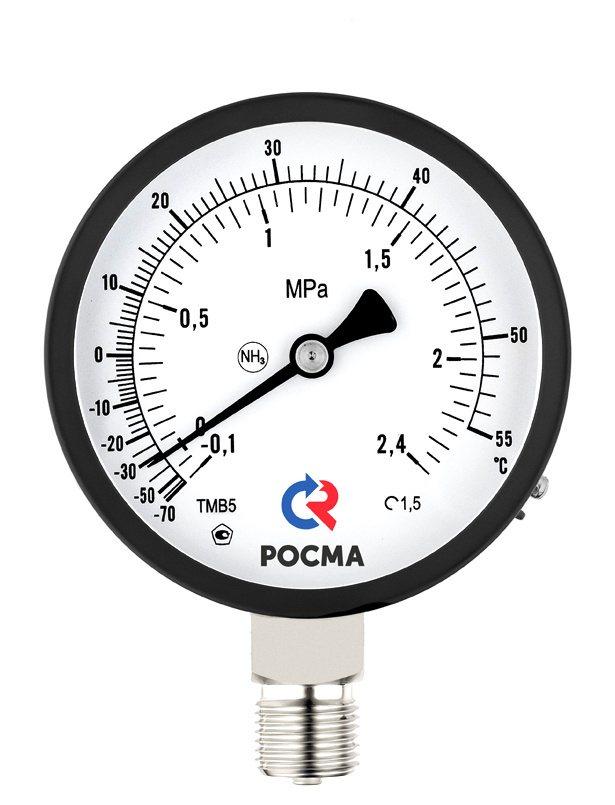 Манометр Росма ТМ-611Р.0 (0-0,6MPa) (-30-+10C) 20x1,5.1,5.NH3.Двойная шкала ЧЕРН