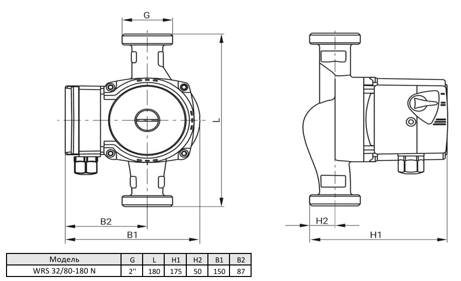Циркуляционный насос Wellmix WRS 32/80 N (180 мм, корпус - нерж.сталь)
