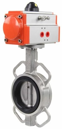 Затвор дисковый поворотный DN.ru WBV3232N-2W-Fb-H Ду150 Ру16, корпус - нержавеющая сталь 316L, диск - нержавеющая сталь 316L, уплотнение - NBR, с пневмоприводом DN.ru PA-DA-130 двойного действия