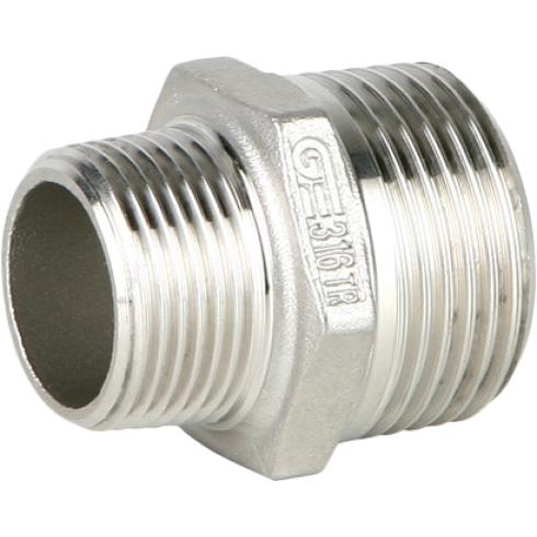 Ниппель переходной GENEBRE 0245 04 03, DN015 x DN010 (1/2” x 3/8")  PN20, корпус - AISI316 (CF8M)  НР-НР