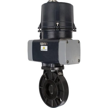 Затвор дисковый поворотный DN.ru WBV4242E-2W-Fb-ISO Дн50 Ру10 межфланцевый, корпус - НПВХ, диск - НПВХ, уплотнение - EPDM, с электроприводом DN.ru QTSA-N-003EM-O0-220VAC с пружинным возвратом