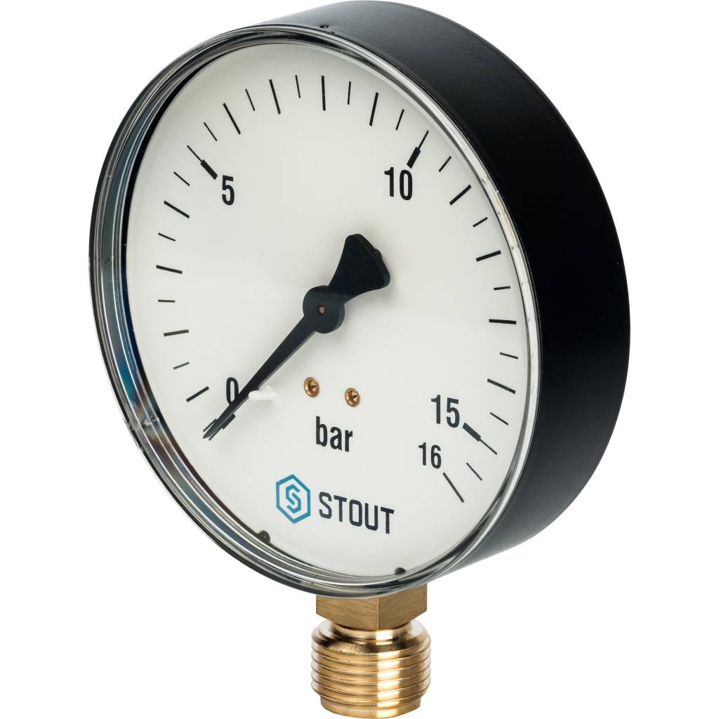 Манометр радиальный (нижн.подкл)  Корпус Dn 100 мм, 1/2", 0-16 bar STOUT