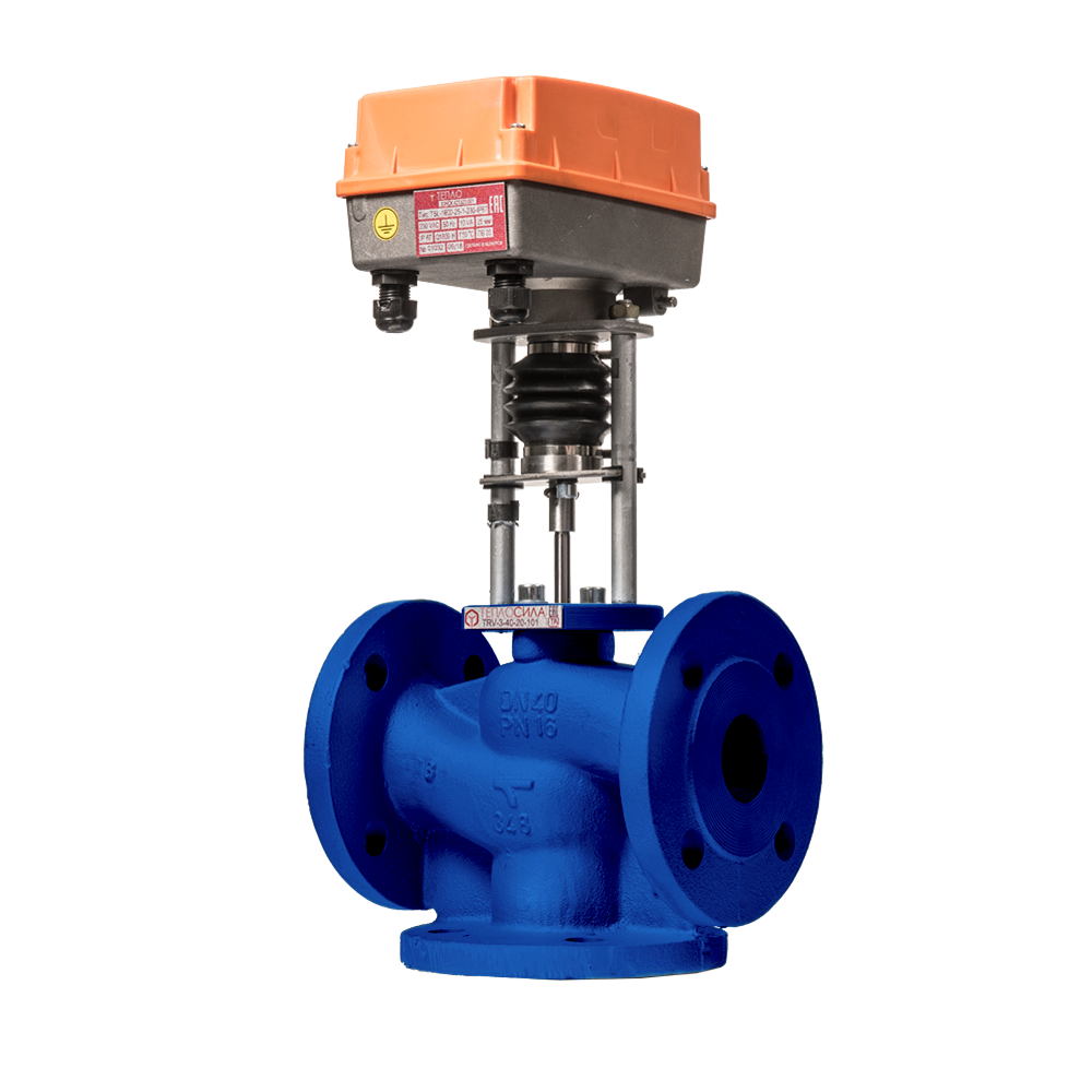 Клапан регулирующий 3-ход чуг Теплосила TRV-3 Ду50 Ру16 фл Kv40 с электроприводом TSL TRV-3-50-40-101
