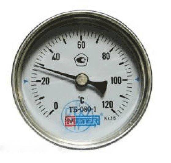 Термометр биметалл ТБ80 120С Дк80 L=100 G1/2" осев Метер