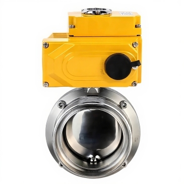 Затвор дисковый поворотный DN.ru WBV3131S-2W-T-H Ду40 Ру10 пищевая нержавеющая сталь 304, уплотнение - Silicon, резьбовой, с электроприводом DN.ru QT-N-005EM-O1-24VDC-У1 24В