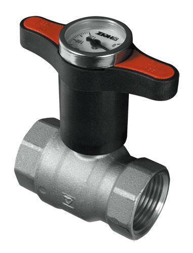Кран шаровой Herz MODUL ВР-ВР 3/4" PN25 с термометром, ручка красная никель