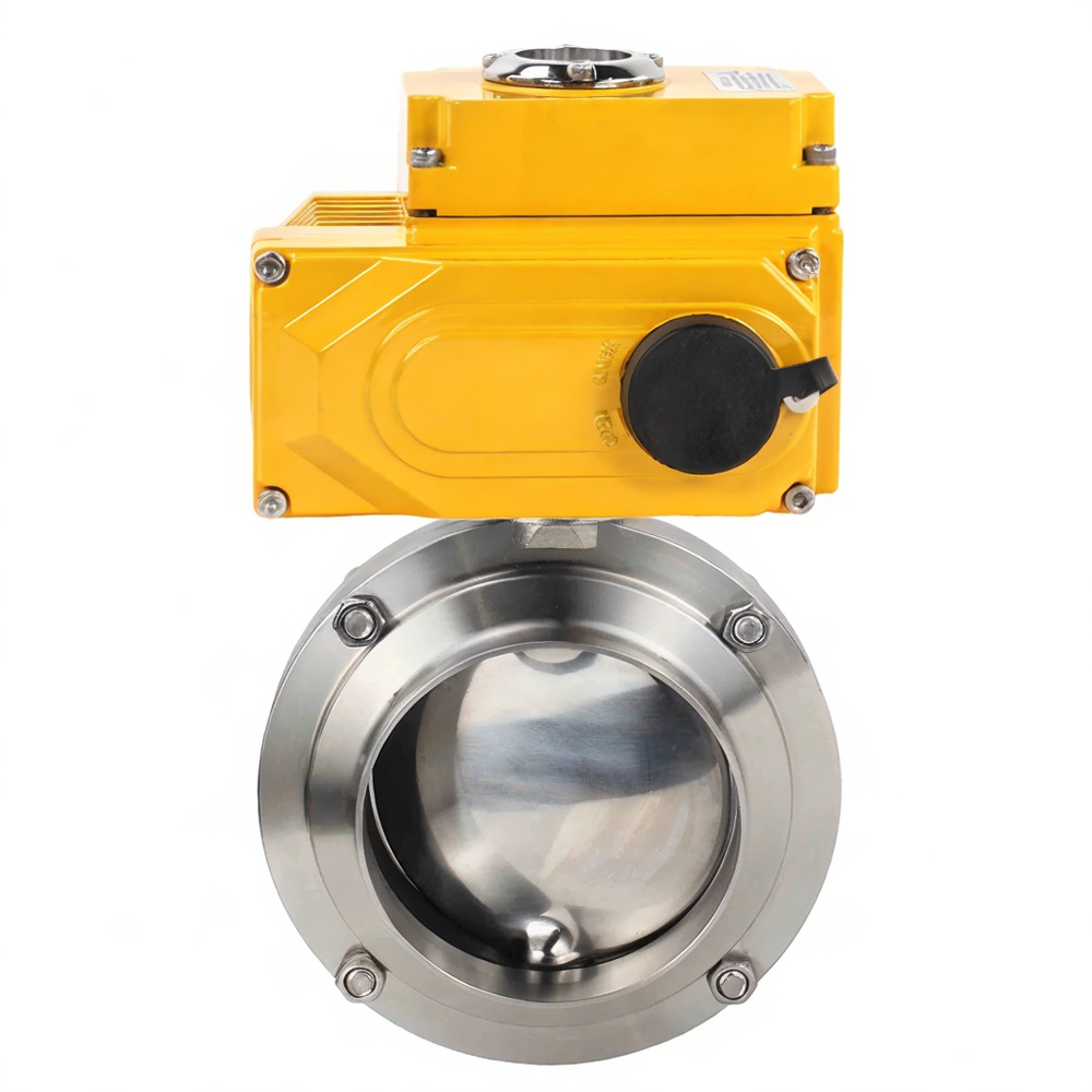 Затвор дисковый поворотный DN.ru WBV3131S-2W-W-H Ду65 Ру10 пищевая нержавеющая сталь 304, уплотнение - Silicon, под приварку, с электроприводом DN.ru QT-N-005EM-B1-220VAC-У1 (0-10В)