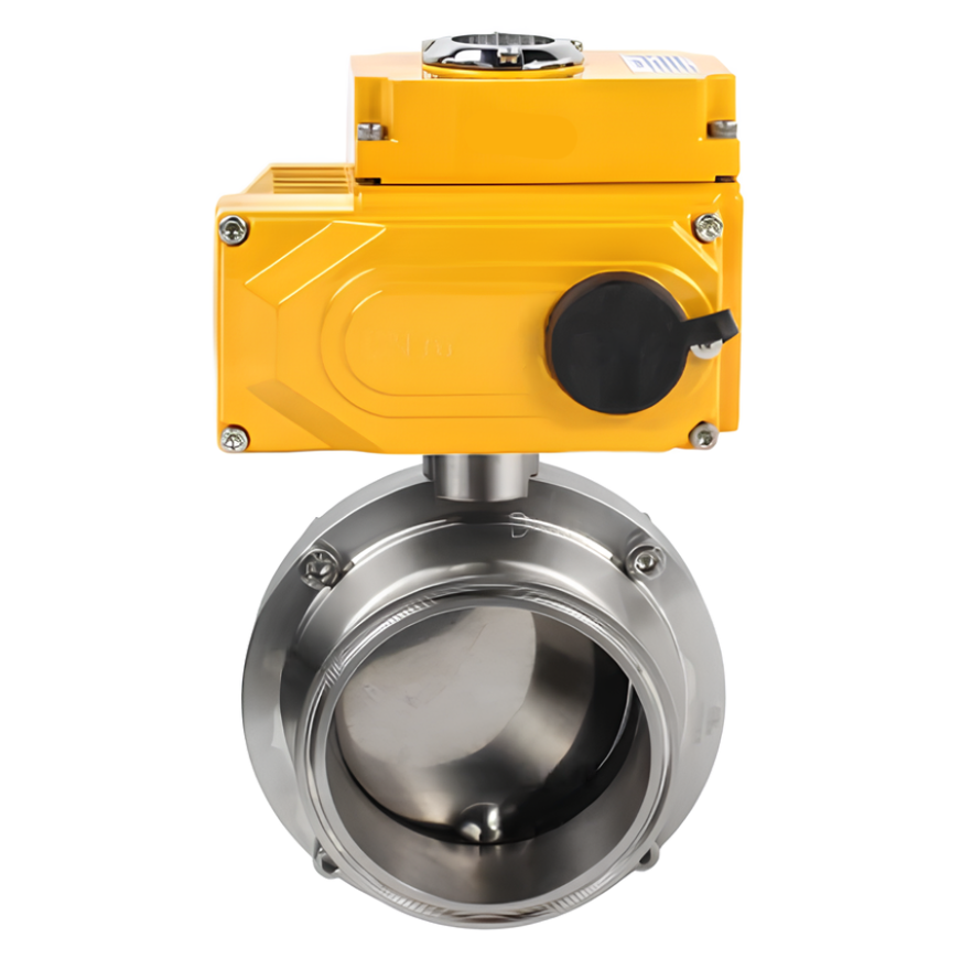Затвор дисковый поворотный кламповый DN.ru WBV3131S-2W-C-H Ду15 Ру10 корпус - пищевая нержавеющая сталь 304, уплотнение - Silicon, с электроприводом DN.ru QT-N-005EM-A1-220VAC-У1 (4-20мА)