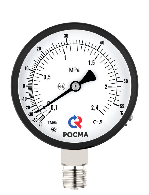 Манометр Росма ТМ-611Р.0 (0-0,6MPa) (-30-+10C) 20x1,5.1,5.NH3.Двойная шкала