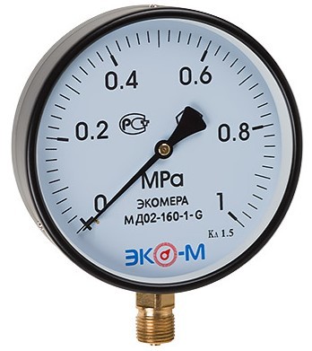 Манометр рад МД02 0-1,6МПаДк160 G1/2" ст ЭКОМЕРА МД02-160-G-1,6МПа