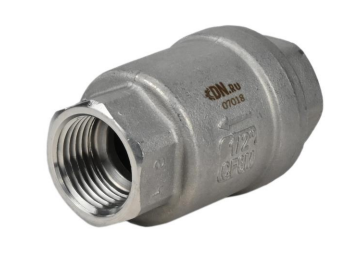 Клапан обратный DN.ru VCS3232P-T 1/2″ Ду15 Ру16 резьбовой, пружинный, корпус - нержавеющая сталь AISI 316, диск - нержавеющая сталь AISI 316, уплотнение - PTFE