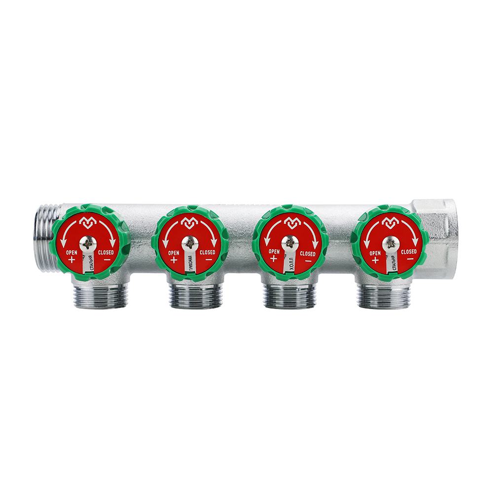 Коллектор регулирующий Varmega 1" на 4 выхода 3/4" ЕК хром (1 шт / 24 шт)