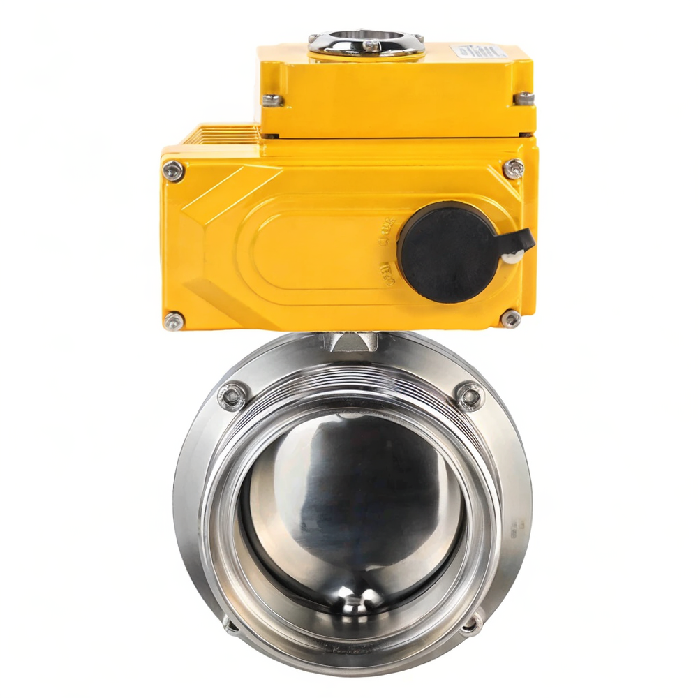 Затвор дисковый поворотный DN.ru WBV3131E-2W-T-H Ду40 Ру10 пищевая нержавеющая сталь 304, уплотнение - EPDM, резьбовой, с электроприводом DN.ru QT-N-005EM-B1-220VAC-У1 (0-10В)
