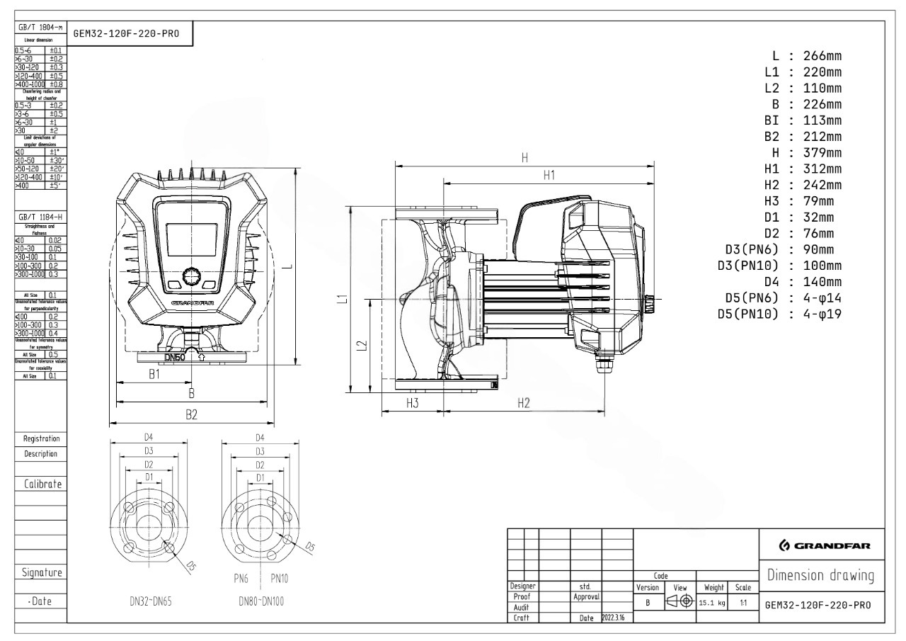 Циркуляционный насос Grandfar GEM32-120F