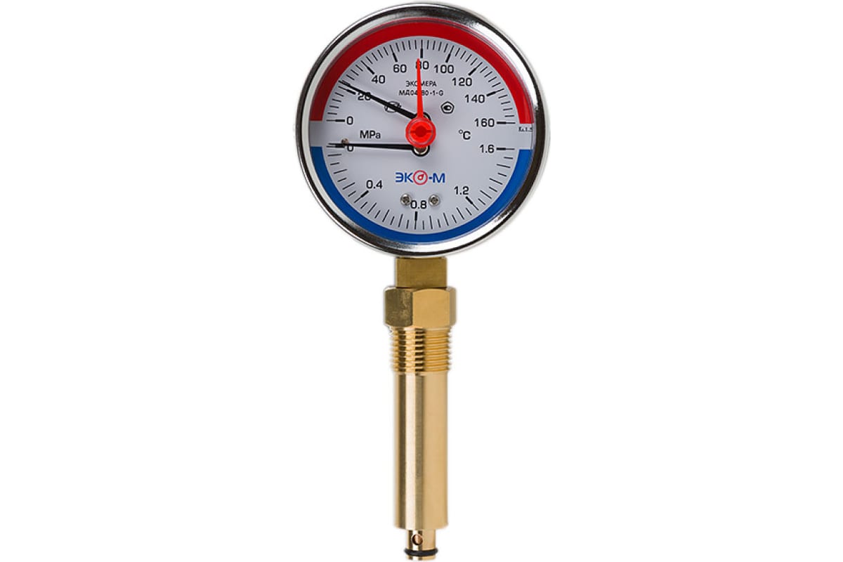 Термоманометр ЭКОМЕРА 160С 1,6МПа Дк80 G1/4"осевой в/к перех G1/2" L=40мм