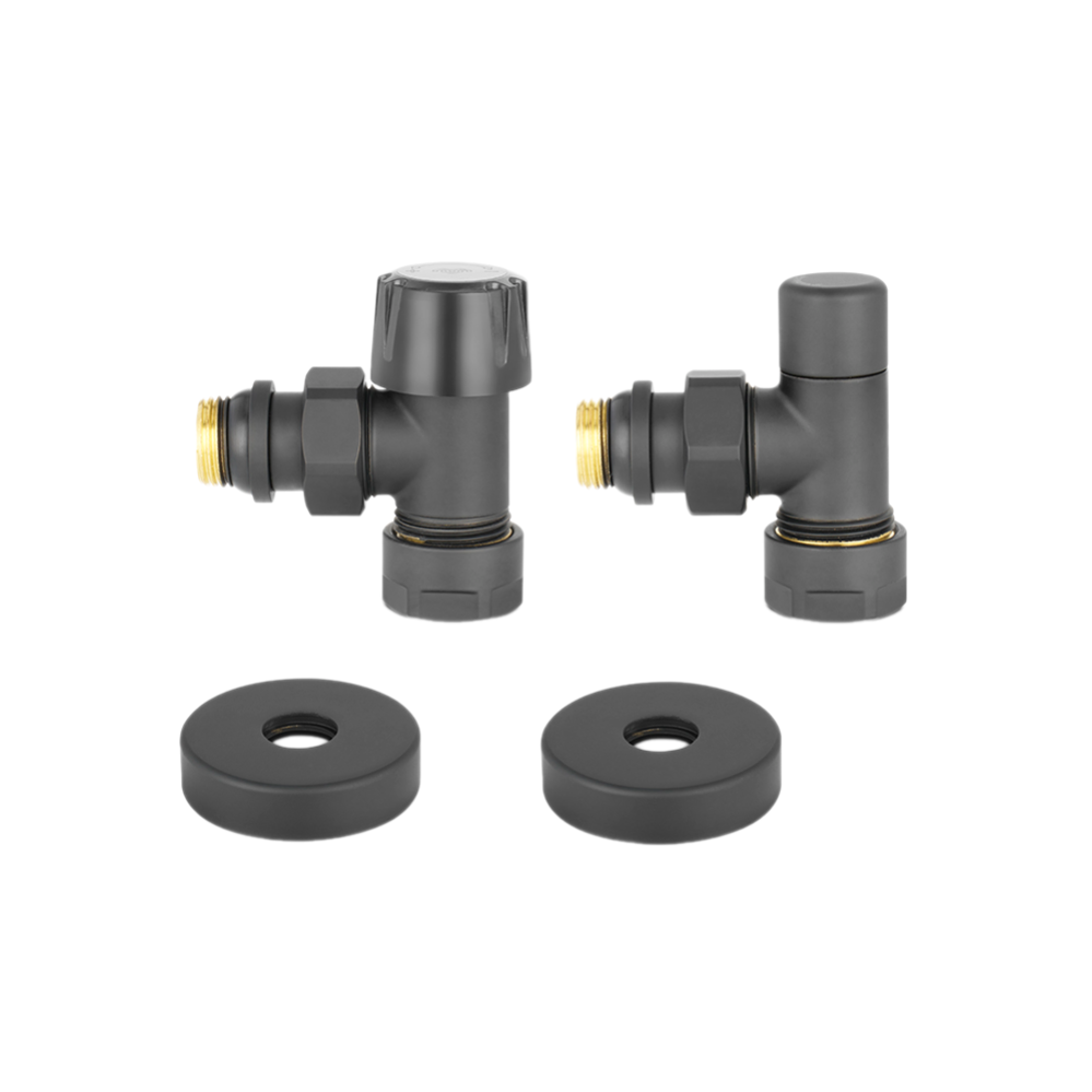 Комплект радиаторных клапанов Varmega №1, 1/2" x 3/4"EK, угловой, чёрный