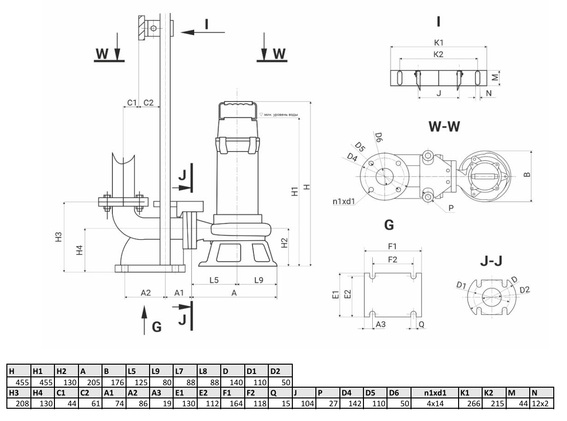 Канализационный насос Wellmix 50GNWQ 10-10-0.75 NE (750Вт, 3х380В, кабель 8м) с режущим механизмом