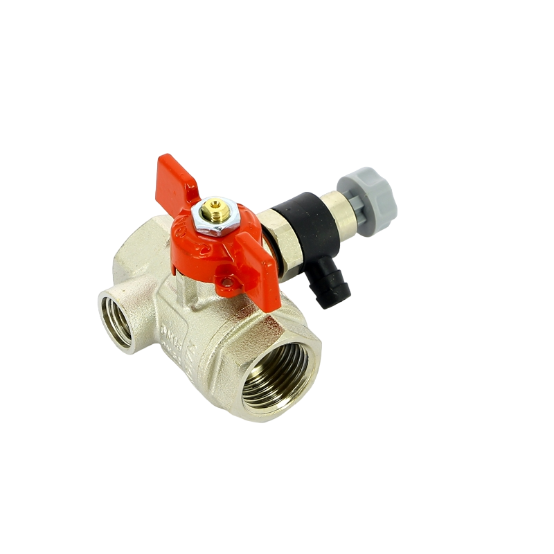 Кран шаровой Uni-Fitt ВВ 1/2" с дренажным вентилем (заглушка 1/4")  бабочка