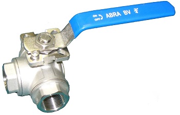 Кран шаровой резьба с ISO фл.трехходовой SS316 ABRA-BV15-010 T-порт