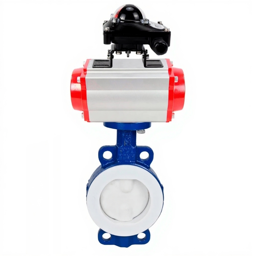 Затвор дисковый поворотный DN.ru WBV3434Pf-2W-Fb-R Ду250 Ру16 корпус - углеродистая сталь WCB, диск - углеродистая сталь WCB, футерованный PTFE, уплотнение - PTFE, с пневмоприводом DN.ru PA-DA-130 и БКВ DN.ru APL-210N
