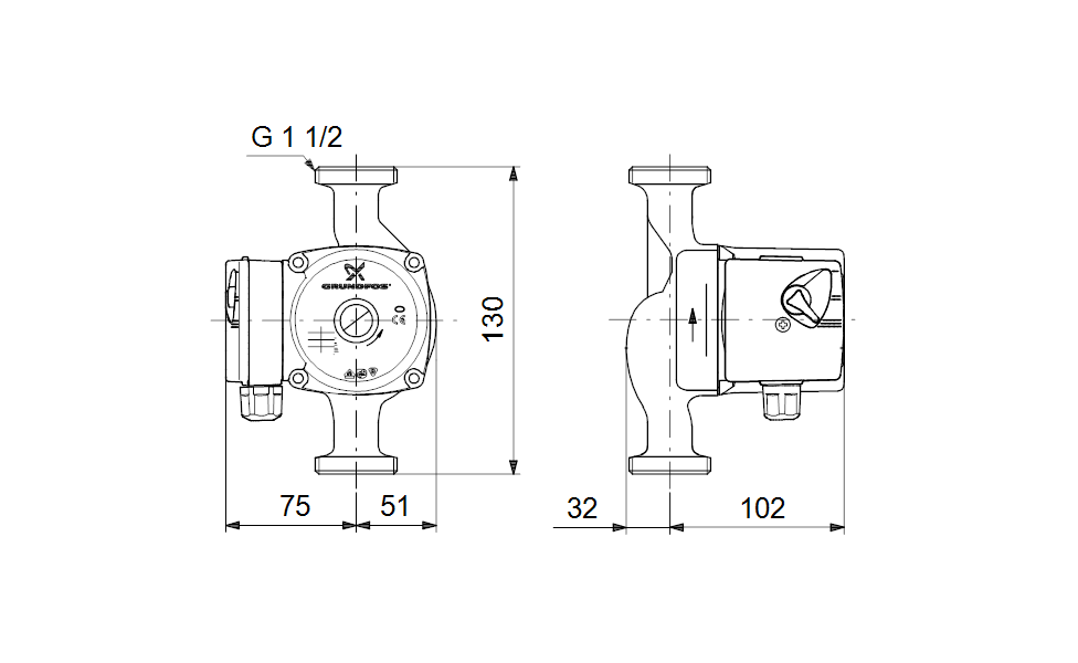 Насос Grundfos UPS25-50 130 1x230V 50Hz 9H