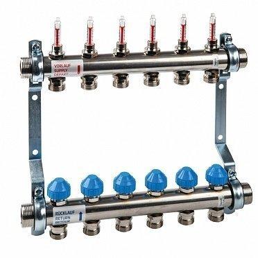 Коллектор Watts HKV 2013A-VA 1"х3/4" 12 вых., c термостат. клапанами, с расходомерами, сталь нерж.,