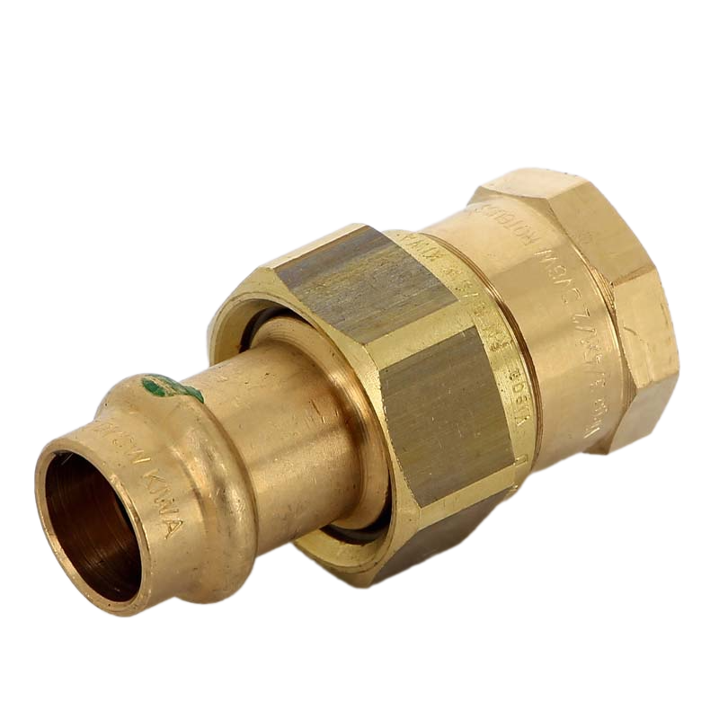 Разъёмное соединение Sanpress с SC-Contur 15x1/2", с плоским уплотнением, с переходом на внутреннюю резьбу, бронза, модель 2262