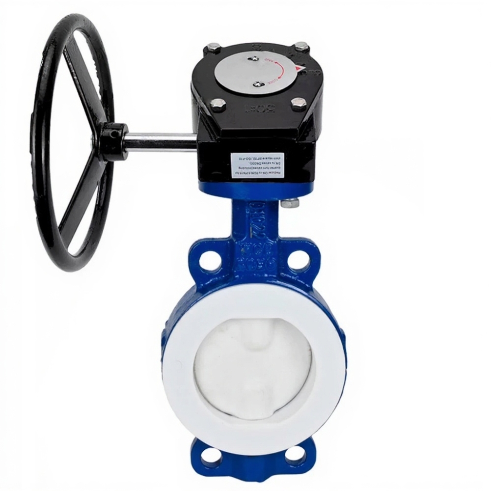 Затвор дисковый поворотный DN.ru WBV3434Pf-2W-Fb-H Ду125 Ру16 корпус - углеродистая сталь WCB, диск - углеродистая сталь WCB, футерованный PTFE, уплотнение - PTFE, с редуктором DN.ru RDN RQN3-150Z-T24