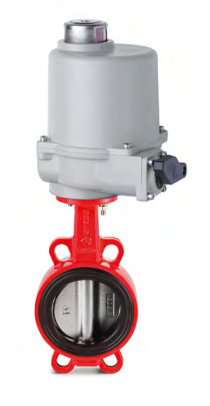 Затвор дисковый поворотный GROSS красный, DN 50 PN 16, корпус чугун, диск хром. чугун, жаростойкий ЭПДМ, эл. привод (380В)